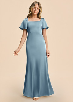 Azazie Chace Junior Dusty Blue Sheath Stretch Satin Dress image5