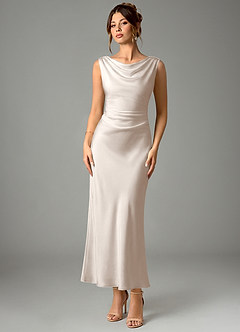 Azazie Kieryn Bridesmaid Dresses White Alabaster Mermaid Pleated Stretch Satin Dress image8