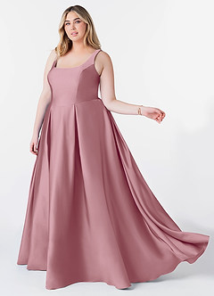 Azazie Neve Bridesmaid Dresses Vintage Mauve Ball-Gown with Pockets Stretch Satin Dress image9