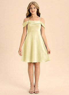 Azazie Anselie Junior Linia A Pofałdowany Satyna elastyczna Mini Młodsza druhna Sukienka image3