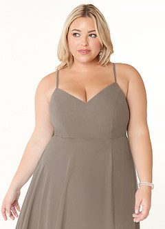 Azazie Clarissa Bridesmaid Dresses Taupe A-Line V-Neck Chiffon Dress image11