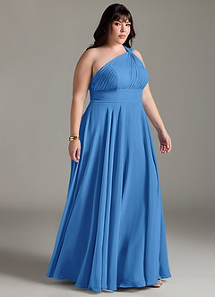 Azazie Charlize Bridesmaid Dresses Blue Jay A-Line One Shoulder Chiffon Dress image10