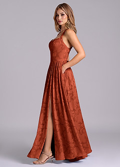 Azazie Francis Bridesmaid Dresses Auburn A-Line Corset Floral Burnout Dress image3