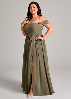 Azazie Calianna Brautjungfernkleider Wandelbar A-Linie Schulterfrei Chiffon Kleid Weidengrün image10