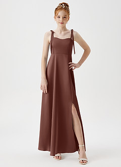 Azazie Rosey Junior A-Linie Herzausschnitt Stretch-Satin Kleid Espresso image5