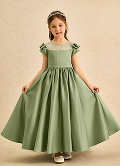 Azazie Toffee Flower Girl Dresses Pistachio Ball-Gown Bow Matte Satin Dress image2