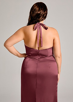 Azazie Valerie Jurken voor bruidsmeisjes Jurk van Stretch Satijn met Zeemeermin Geplooid Merlot image2