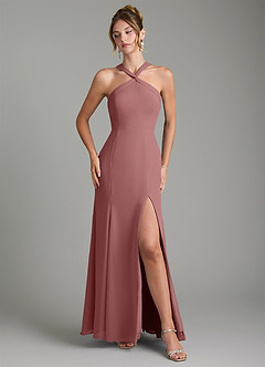 Azazie Rue Bridesmaid Dresses Desert Rose A-Line Halter Chiffon Dress image4