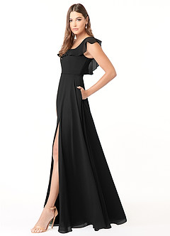 Azazie Jinny Bridesmaid Dresses Black A-Line Square Neckline Ruched Chiffon Dress image3