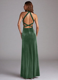 Azazie Clarice Bridesmaid Dresses Eucalyptus A-Line Side Slit Velvet Dress image2