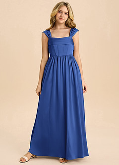 Azazie Hattie Junior Royal Blue A-Line Pleated Stretch Satin Dress image8