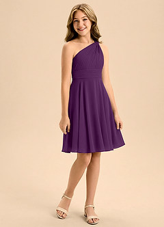 Azazie Charlize Junior Grape A-Line Pleated Chiffon Dress image3