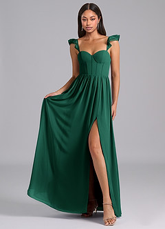 Azazie Denisse Bridesmaid Dresses Emerald A-Line Ruched Chiffon Dress image4