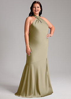 Azazie Lorena Bridesmaid Dresses Moss Green Mermaid Pleated Stretch Satin Dress image10