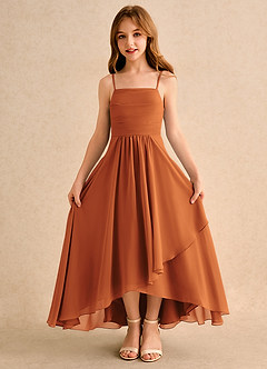 Azazie Twilight Dance Girls Formal Flower Girl Dresses Cinnamon A-Line Pleated Chiffon Dress image6