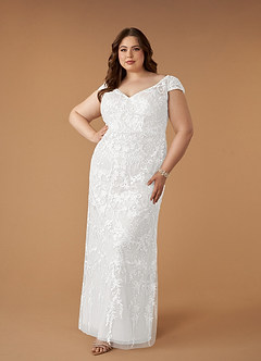 Azazie Devonna Wedding Dresses Diamond White Sheath V-Neck Sequins Lace Dress image7