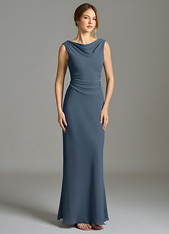 Azazie Kieryn Vestidos de damas de honor Vestido de Neptuno de Gasa de Corte Sirena con Plisado image5