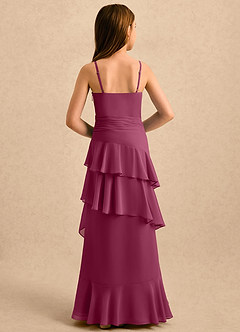 Azazie Indiah Girls Formal Robe Demoiselle D'honneur Fillette Robe Trapèze en Mousseline de soie Drapé Mûre image2