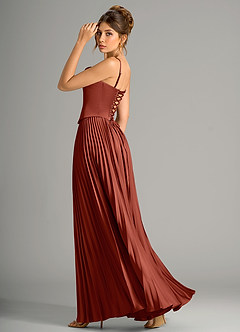 Azazie Saedra Bridesmaid Dresses Terracotta A-Line Corset Stretch Satin Dress image8