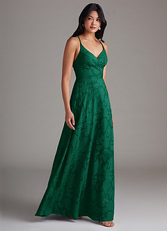 Azazie Davis Bridesmaid Dresses Emerald A-Line Pleated Floral Burnout Dress image4