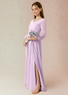 Azazie Angelica Junior Frosted Lilac A-Line Pleated Chiffon Dress image3