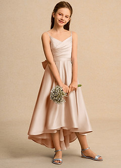 Azazie Sweets Junior Formal Flower Girl Dresses English Rose A-Line Pleated Matte Satin Dress image5