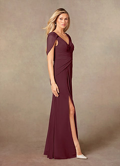 Azazie Luisa Mother of the Bride Dresses Cabernet Mermaid V-Neck Pleated Mesh Dress image4