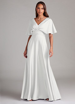 Azazie Pamela Robes de demoiselle d'honneur Robe Trapèze en Satin extensible Plissée Blanc image1