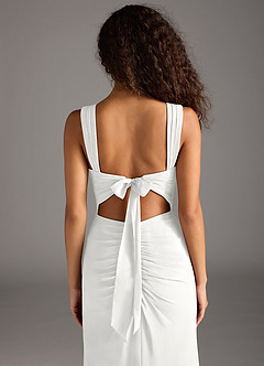 Azazie Jesaphine Bridesmaid Dresses White Sheath Bow Chiffon Dress image6