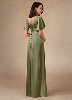 Azazie Emmeline Mother of the Bride Dresses Pistachio A-Line Pleated Stretch Satin Dress image2