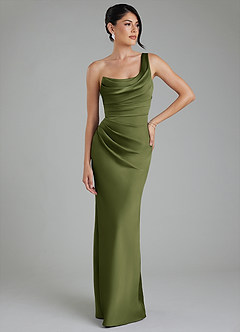 Azazie Sabrina Bridesmaid Dresses Olive Mermaid Corset Stretch Satin Dress image7