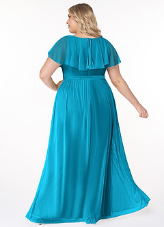 Azazie Jael Final Sale Jade A-Line V-Neck Mesh Dress image10