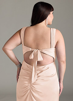 Azazie Jesaphine Bridesmaid Dresses Blushing Pink Sheath Bow Stretch Satin Dress image13