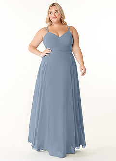 Azazie Janine Brautjungfernkleider A-Linie V-Hals Chiffon Kleid Staubblau image6