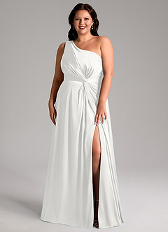 Azazie Brooke Brudtärnklänningar Klä av A-Linje i Stretch Satin Ena axeln Vit image9