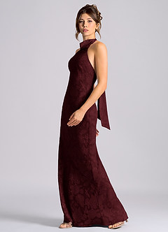 Azazie Velli Brudtärnklänningar Klä av Sjöjungfru i Blommig Utbrändhet Hög hals Cabernet image3