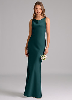 Azazie Allettie Bridesmaid Dresses Pine Mermaid Stretch Satin Dress image1