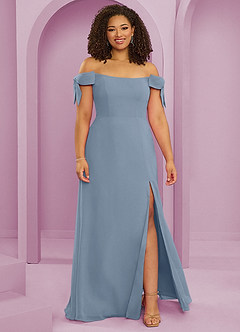 Barbie ♥ Azazie Vestidos de damas de honor Vestido de Azul Polvoriento de Gasa de Corte en A Convertible con Vestidos sin tirantes image7