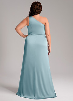 Azazie Phaedra Bridesmaid Dresses Moody Blue A-Line One Shoulder Stretch Satin Dress image9