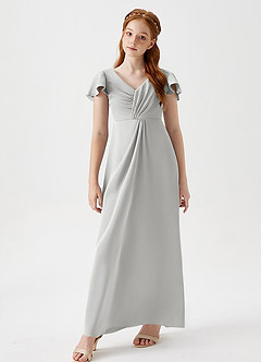 Azazie Soren Junior Silver A-Line Ruched Stretch Satin Dress image4