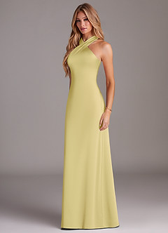 Azazie Doretta Bridesmaid Dresses Lemon Sorbet Mermaid Pleated Stretch Satin Dress image4