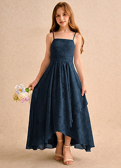 Azazie Twilight Girls Formal Sukienki dla dziewczynek sypiących kwiaty Litera A Plisowana Kwiatowe wypalenie Asymetryczny Sukienka image3