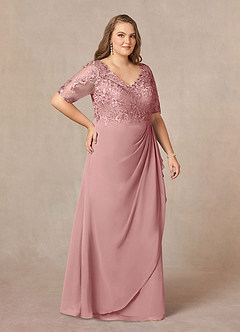 Azazie Amedeus Mother of the Bride Dresses Dusty Rose A-Line V-Neck Lace Chiffon Dress image9