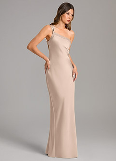 Azazie Monroe At-home Try On Dresses English Rose Mermaid One Shoulder Stretch Satin Dress image6