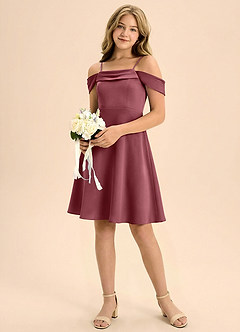 Azazie Anselie Junior Linia A Pofałdowany Satyna elastyczna Mini Młodsza druhna Sukienka image1