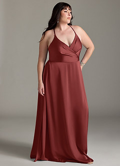 Azazie Davis Robes de demoiselle d'honneur Robe Trapèze en Satin extensible Plissé Terracotta image9