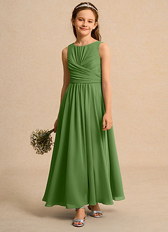 Azazie Ducky Girls Formal Jurken voor bloemenmeisjes A-Lijn Jurk van Chiffon Geplooid Basilicum image4
