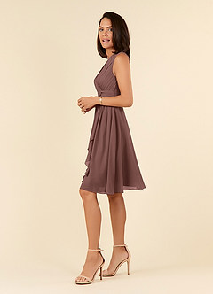 Azazie Theron Abiti per la Madre della Sposa Abito A-Line in Chiffon con Scollo a V a Pieghe Espresso image3