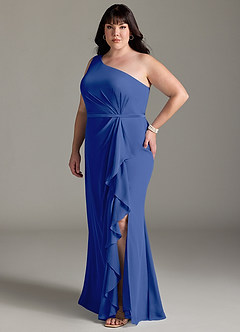 Azazie Liza Bridesmaid Dresses Royal Blue Mermaid One Shoulder Chiffon Dress image8