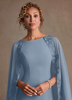 Azazie Artemisia Mère de la mariée Robes Robe Fourreau en Mousseline de soie Dentelle Bleu Poussiéreux image7